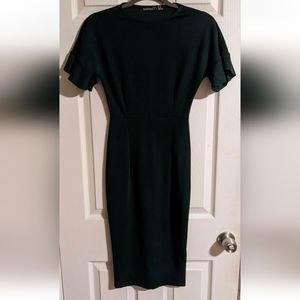 FINAL PRICE Boohoo Dress 0 Dark Green Stretch Ruffle Sleeve Midi Fitted Bodycon